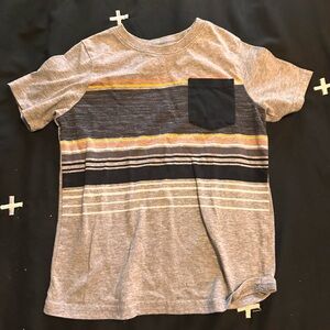 Striped Gray Kids Short Sleeve Tee with Pocket